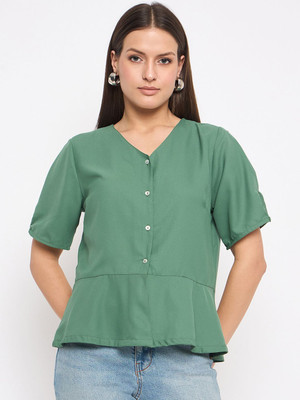 SliqueApparels Casual Solid Women Light Green Top