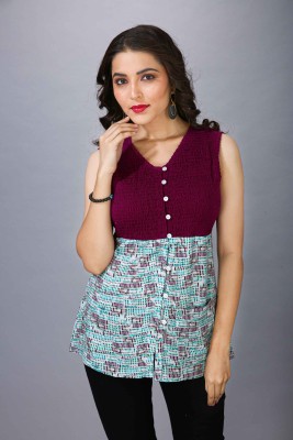 Maiyee Casual Printed Women Maroon, Light Blue, White Top