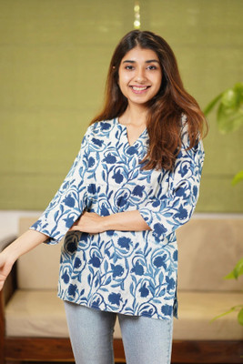 HouseOfCommon Casual Printed Women Blue, White Top