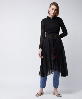 Miss Chase Casual Solid Women Black Top
