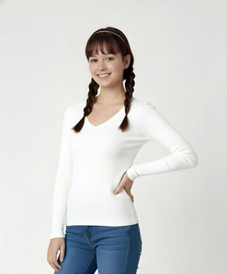 SHOPVYA Casual Solid Women White Top