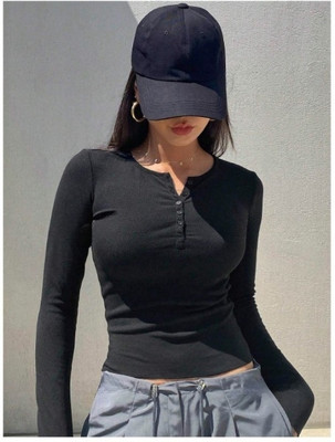 INNAYARA DIVIRTA Casual Solid Women Black Top