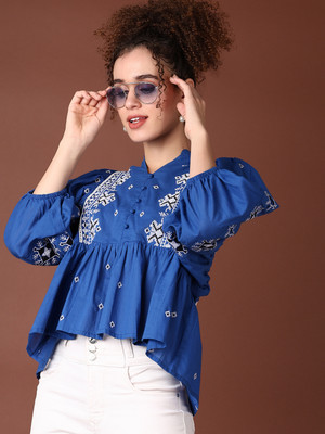 V-MART Casual Printed Women Blue Top