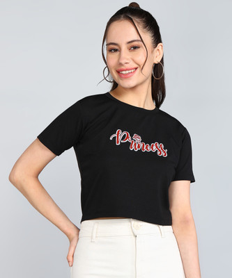 Flicfol Casual Printed Women Black Top