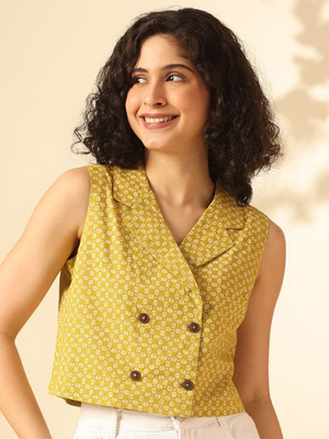 ANOUK Casual Geometric Print Women Yellow Top