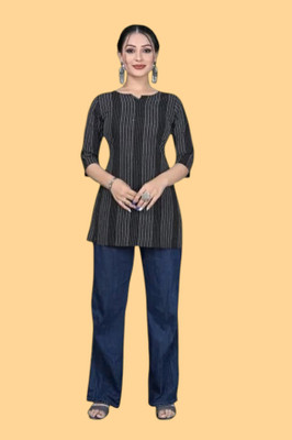 texpa Women Printed Straight Kurta(Grey)