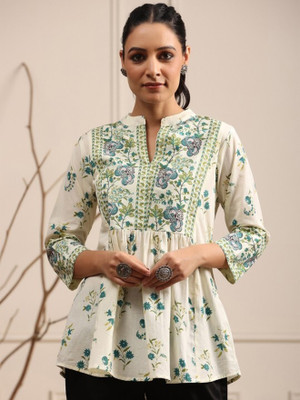Cavercha Casual Printed Women Light Blue Top