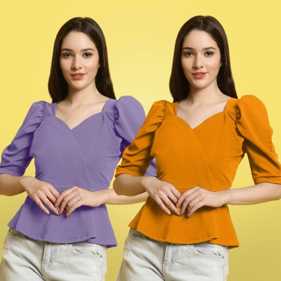 METRONAUT Casual Solid Women Purple, Orange Top