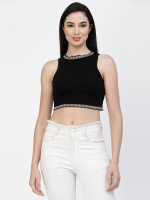 KALT Casual Solid Women Black Top