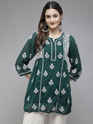 ADA Casual Embroidered Women Green Top