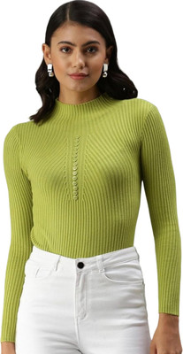 mystify Casual Self Design Women Light Green Top