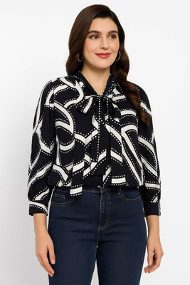 SHEHZADI ONLINE Party Printed Women White, Black Top