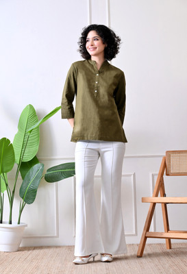 voguebyavantika Casual Solid Women Dark Green Top
