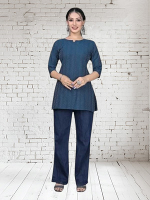 Rangrasiya Women Striped A-line Kurta(Dark Blue)