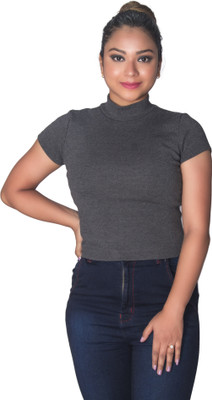 Leean Patterns Casual Solid Women Grey Top
