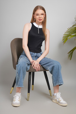 Jhoomantroo Casual Self Design Women Black Top