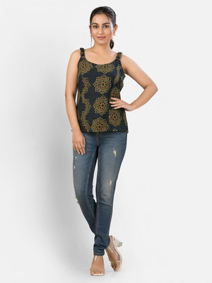 Crazy Needle Casual Printed Women Green Top