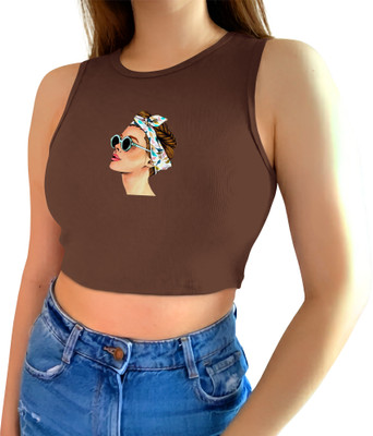 Fashion And Youth Casual Printed Women Brown Top
