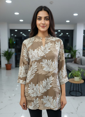 ZAYRAHETHNIK Casual Printed Women Brown Top