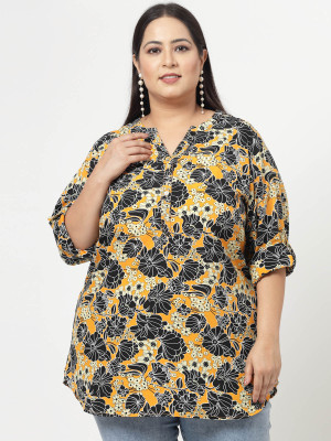 PLUSS Casual Printed Women Black, Yellow, White Top