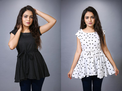 New Age Creation Casual Printed Women Black, White Top