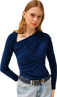 SIGHTBOMB Casual Solid Women Dark Blue Top
