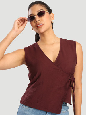 Bene Kleed Casual Solid Women Maroon Top