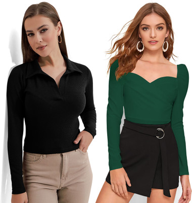 Maheshvi Casual Solid Women Dark Green Top