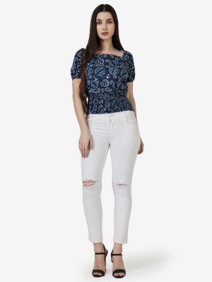 METRONAUT Casual Printed Women White, Blue, Dark Blue Top