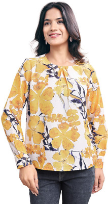 AARVI Casual Floral Print Women Yellow Top