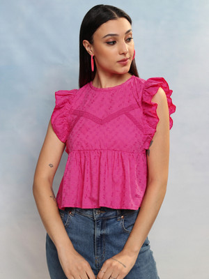 Vishudh Casual Embroidered Women Red Top