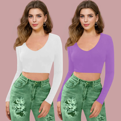 Dream Beauty Fashion Casual Solid Women Purple, White Top