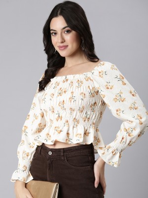 Showoff Casual Printed Women Yellow Top