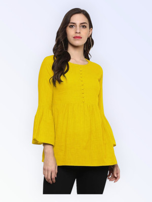 Vasumati Textiles Casual Solid Women Yellow Top