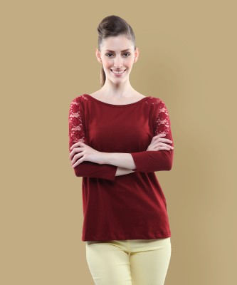 Miss Chase Casual Solid Women Maroon Top