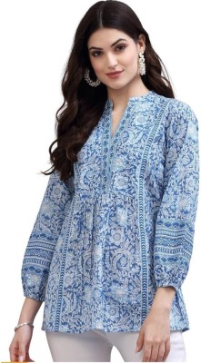 Lovely Prints Party Self Design Women Light Blue Top