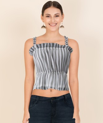 ANGELS FASHION WORLD Casual Striped Women White, Grey Top