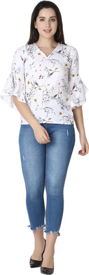 Leriya Fashion Casual Printed Women White Top