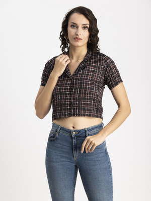 moomaya Casual Printed Women Black, Pink Top