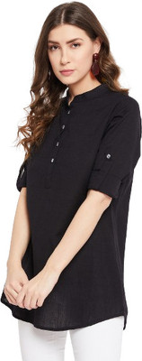HouseOfCommon Casual Solid Women Black Top