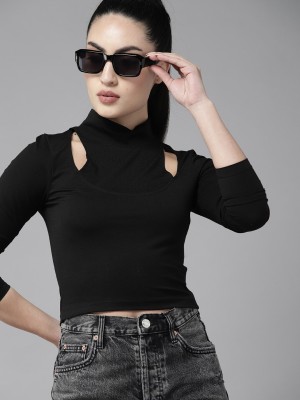 Roadster Casual Solid Women Black Top