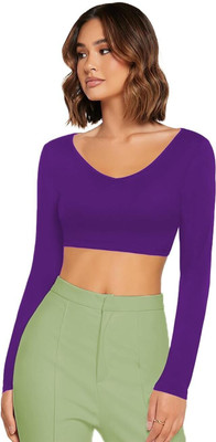 THEBLAZZEE Casual Solid Women Purple Top