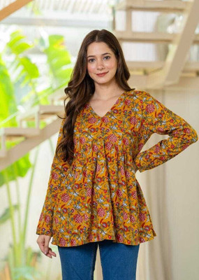 MADHAV Casual Printed Women Yellow Top