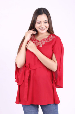 KK FASHION Casual Printed Women Red Top