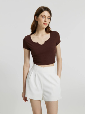 Redamancii Casual Self Design Women Brown Top