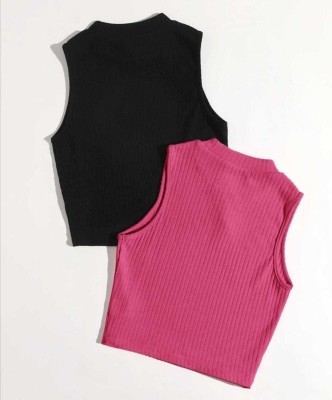 USK COLLECTIONS Casual Self Design Women Black, Pink Top