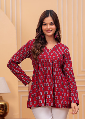 Claria Creation Casual Printed Women Red Top