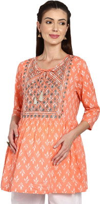 Zelena Casual Printed Women Orange Top