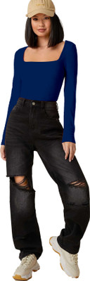 Alekya Casual Solid Women Blue Top
