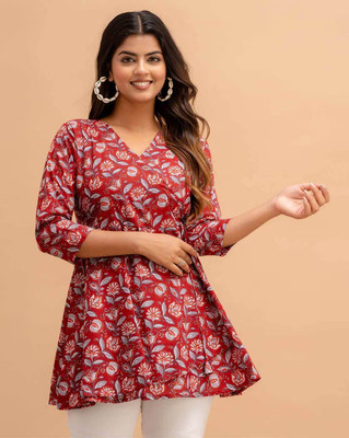 Rangun Women Printed A-line Kurta(Red)